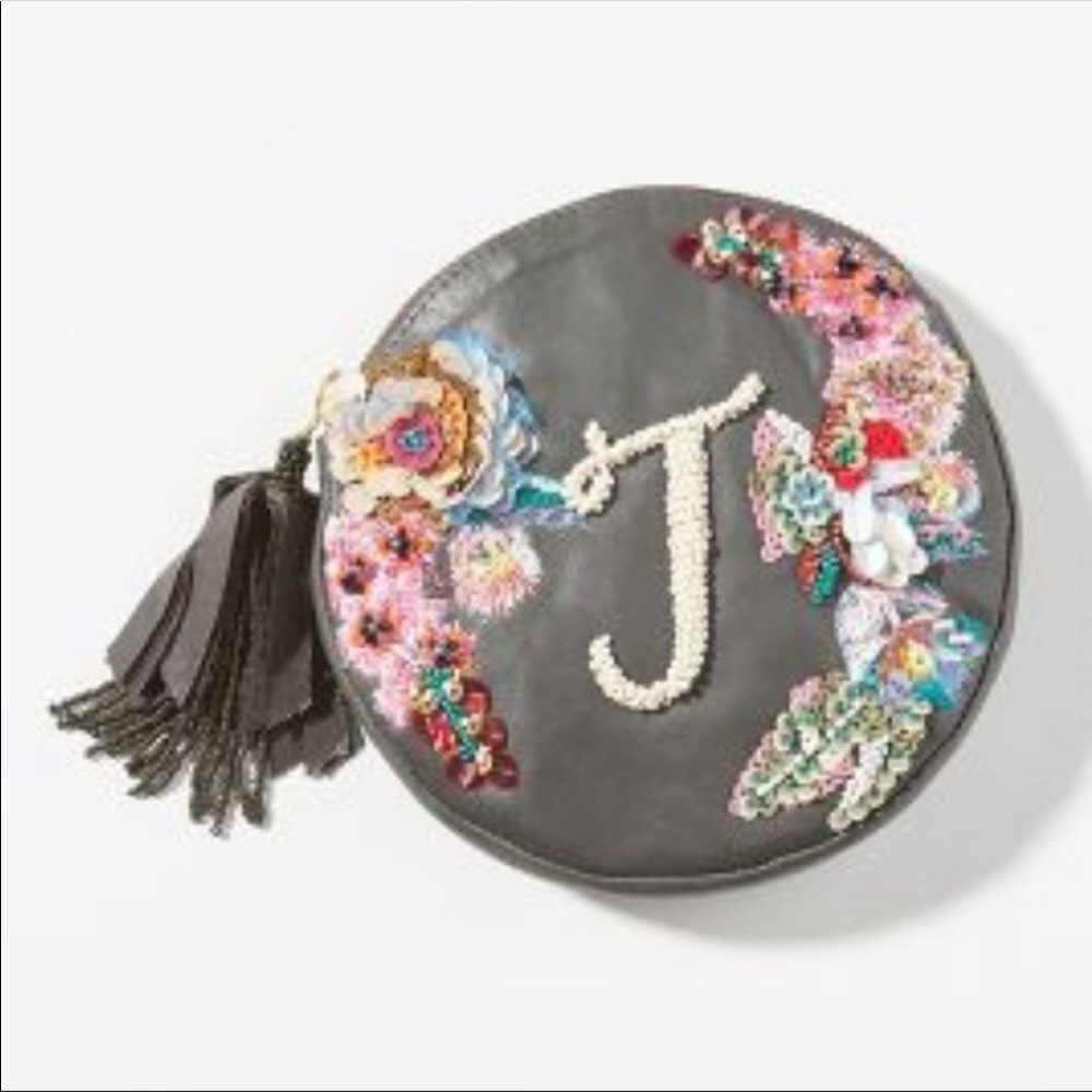 Embellished Leather Monogram Pouch J